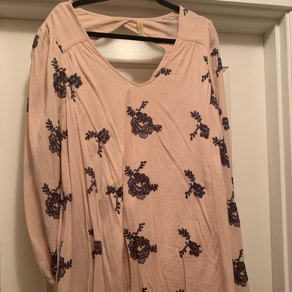 Pink and floral long sleeve free people dress